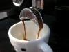 The second shot, brew temp was higher this time.  The short cup gap between cup and spout is deliberate.